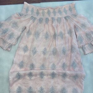 Boston Proper Size Medium Pink & Silver Metallic Off-the-Shoulder Dress